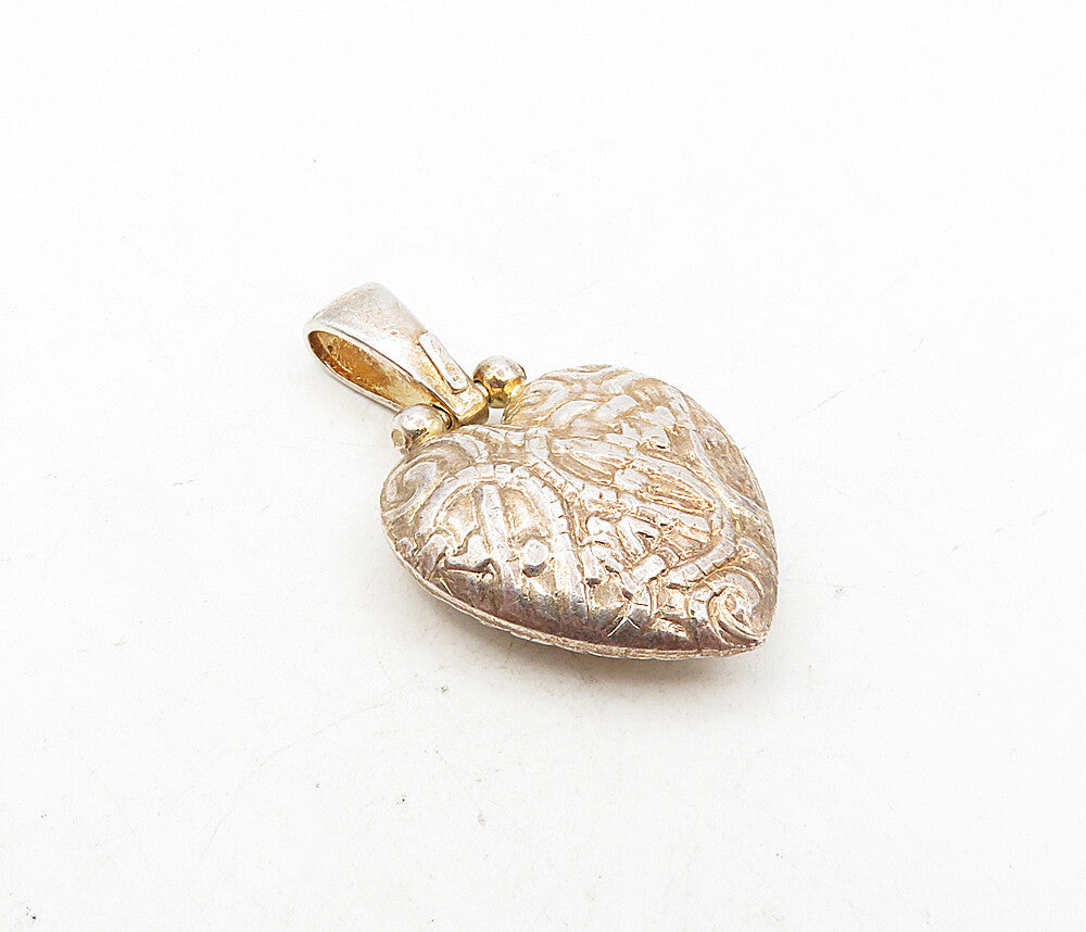 925 Sterling Silver  Vintage Shiny Hollow Pattern Love Heart  Pendant  PT6698