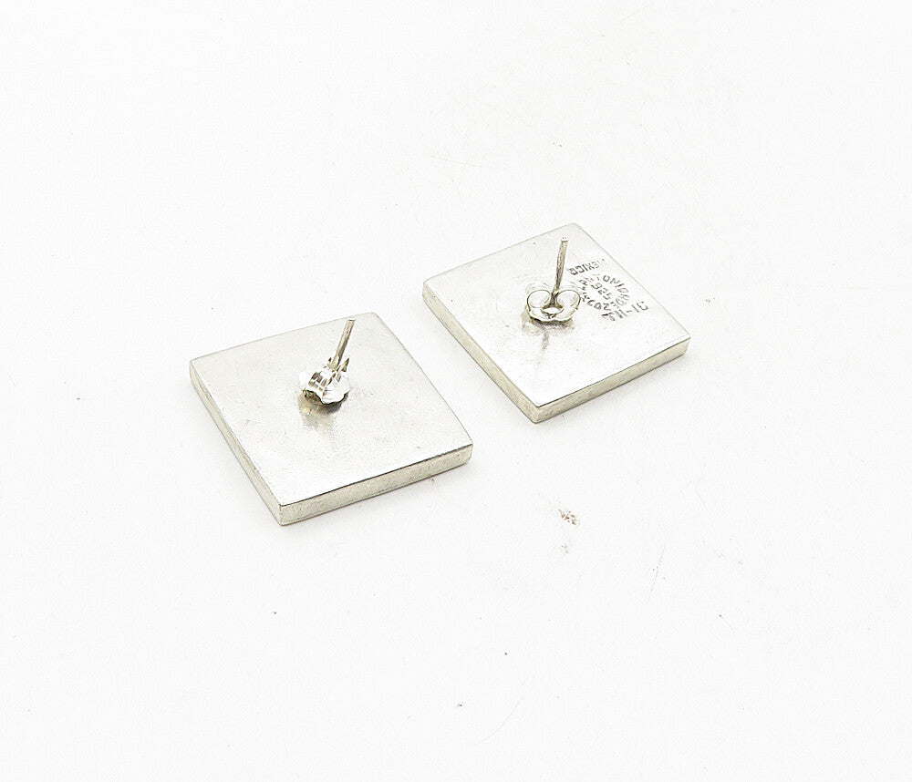 MEXICO 925 Sterling Silver  Vintage Black Onyx Square Drop Earrings  EG4863