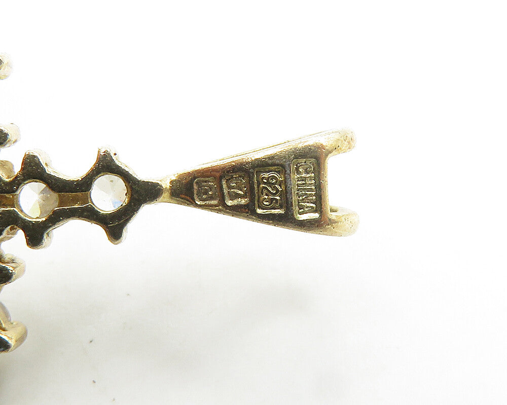 925 Silver  Shiny Cubic Zirconia Gold Plated Religious Cross Pendant  PT14439