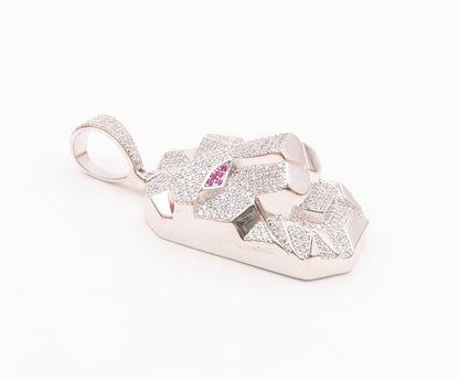 925 Sterling Silver  Vintage Cubic Zirconia Encrusted Lion Pendant  PT19317