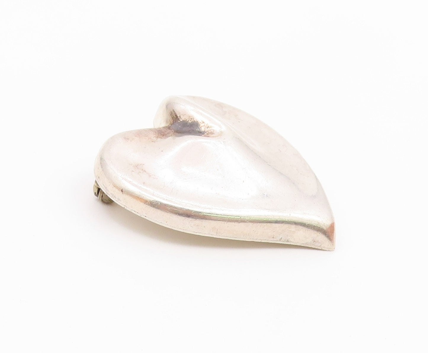 MEXICO 925 Sterling Silver  Vintage Polished Love Heart Brooch Pin  BP3046