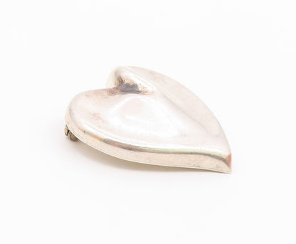 MEXICO 925 Sterling Silver  Vintage Polished Love Heart Brooch Pin  BP3046