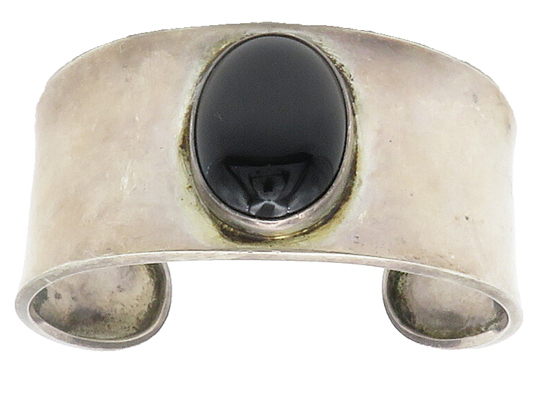 CII MEXICO 925 Sterling Silver  Vintage Black Onyx Cuff Bracelet  BT5930