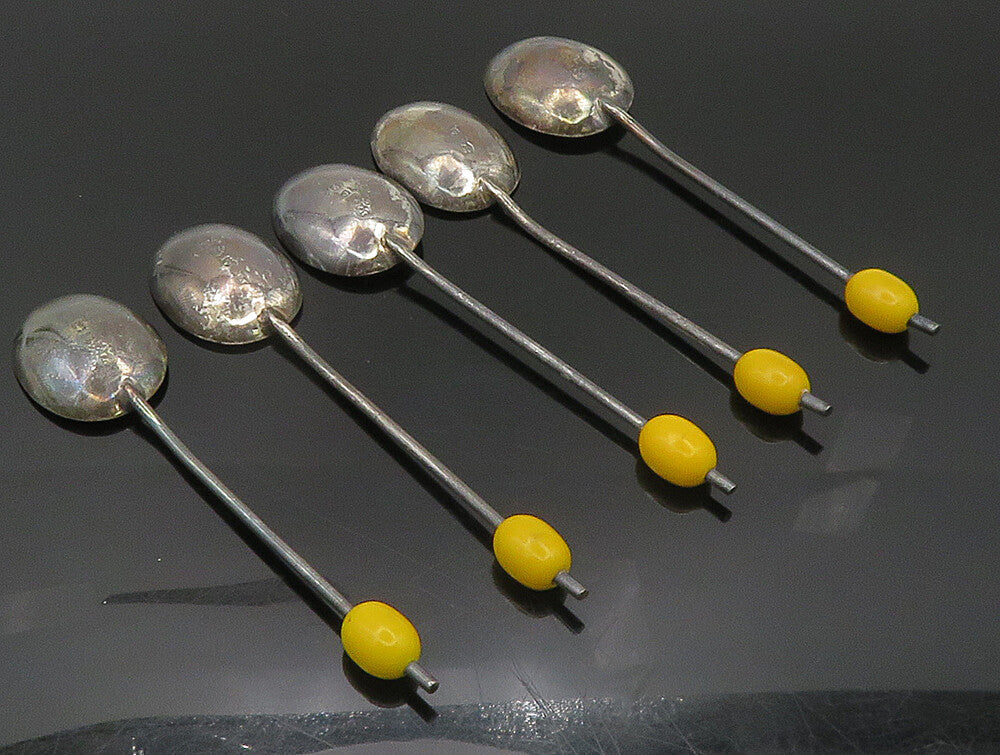 ENGLAND 925 Silver  Vintage Five Piece Yellow Enamel Rainbow Spoon Set  TR3312