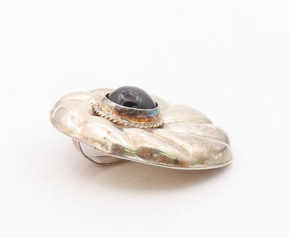 MEXICO 925 Sterling Silver  Vintage Black Onyx Fluted Round Pendant  PT6503