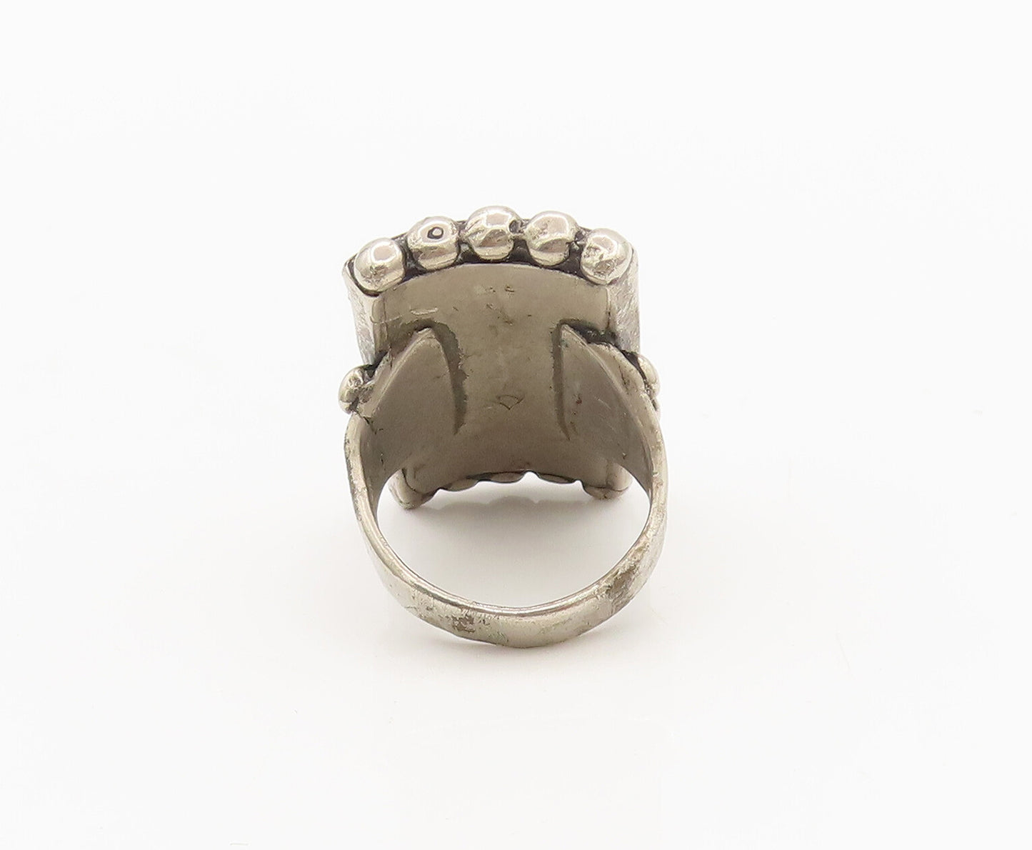 NAVAJO ZUNI 925 Sterling Silver Vintage Crushed Turquoise Ring Sz 7.75  RG26848