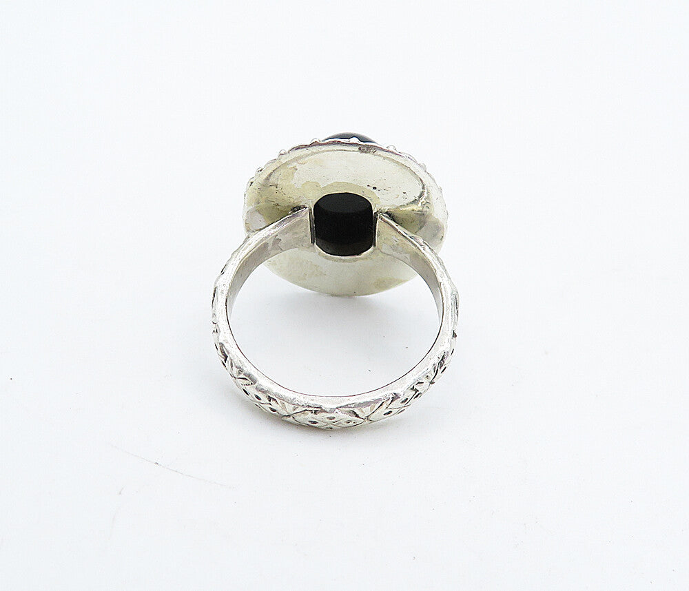 925 Sterling Silver  Vintage Cabochon Black Onyx Cocktail Ring Sz 5.5  RG4524