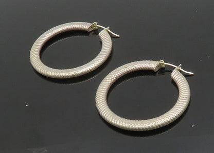 925 Sterling Silver  Vintage Shiny Fluted Round Hoop Earrings  EG9856