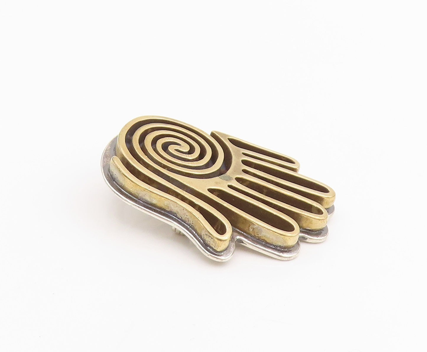 925 Sterling Silver Vintage Brooch Pin CAROLYN POLLACK Spiral Hamsa Hand BP12179