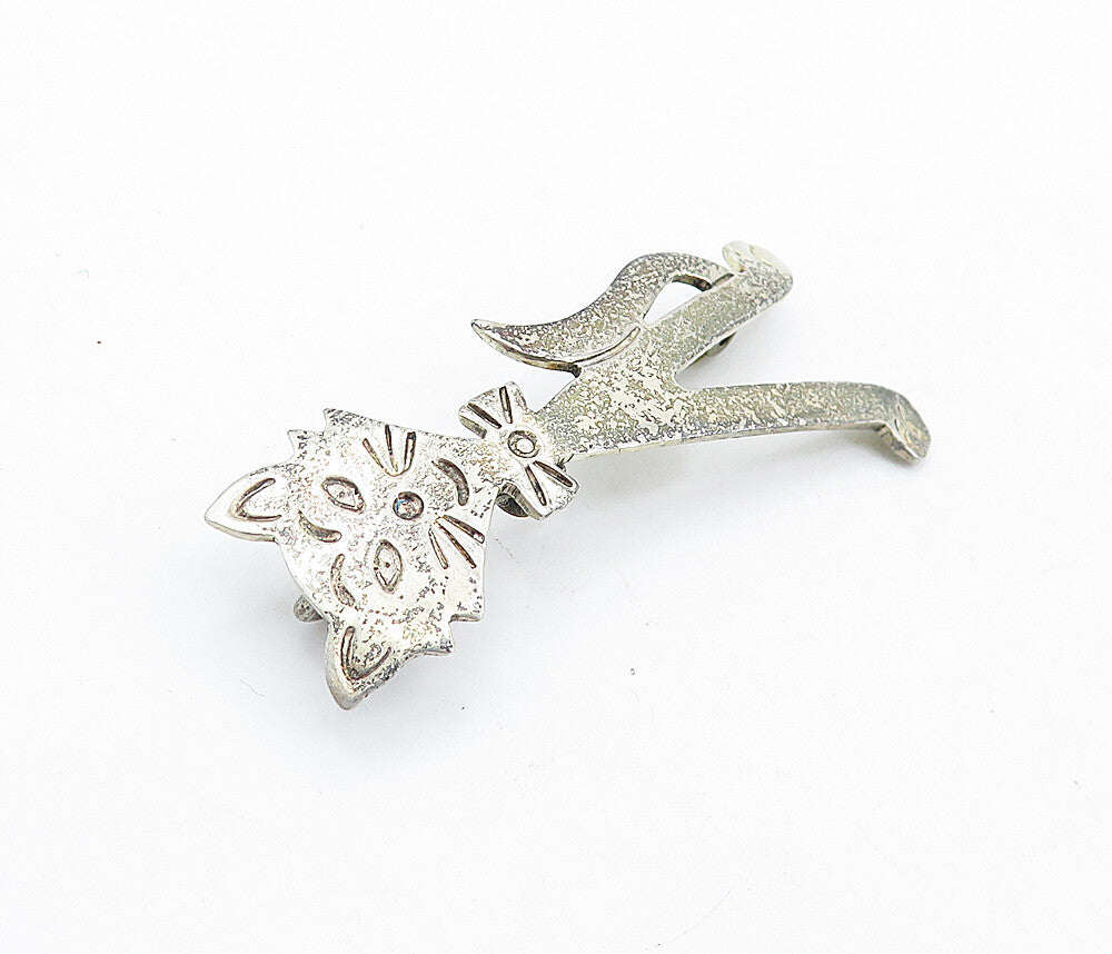 925 Sterling Silver  Vintage Dark Tone Bow Tie Wearing Cat Brooch Pin  BP2219