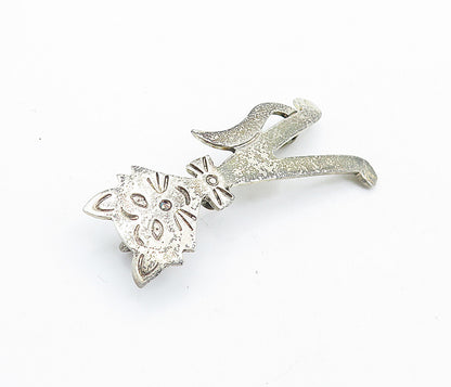 925 Sterling Silver  Vintage Dark Tone Bow Tie Wearing Cat Brooch Pin  BP2219