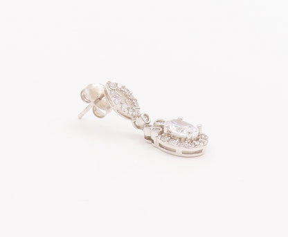 925 Sterling Silver Vintage Earrings Carved Eye Shape & Dangling Oval CZ EG13006