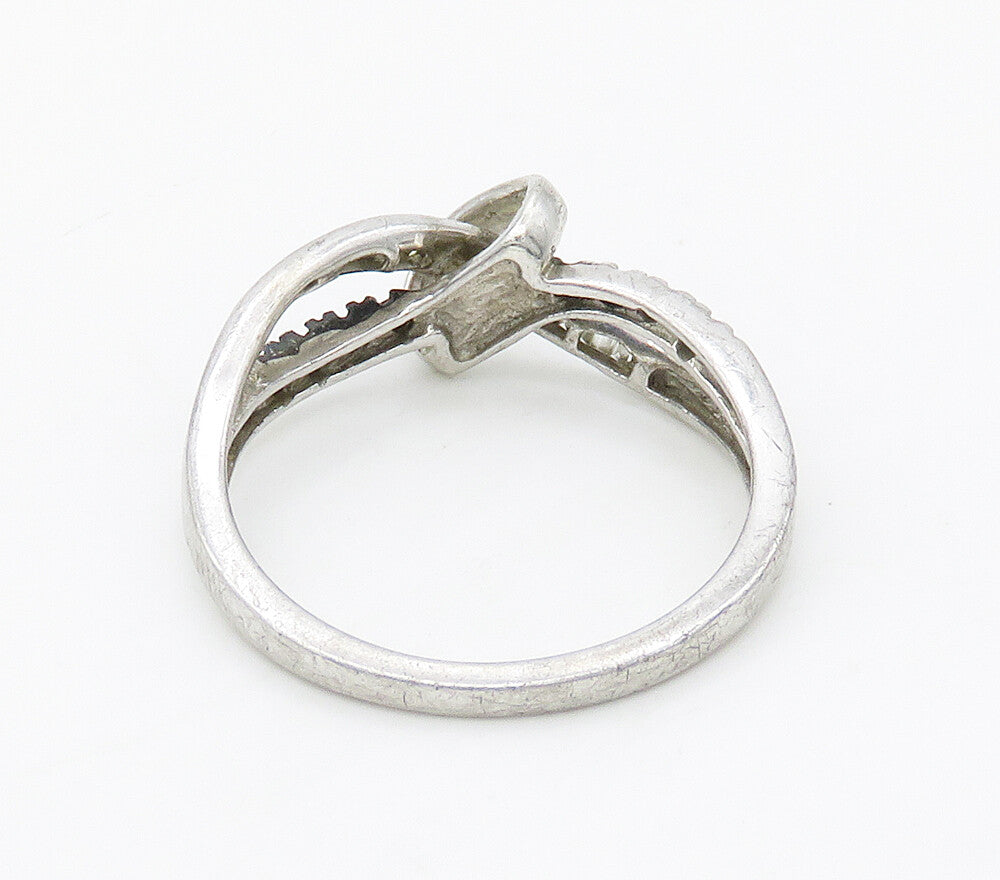 925 Silver  Vintage Genuine Blue & White Diamonds Knot Band Ring Sz 7  RG15984