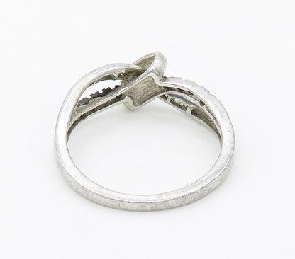 925 Silver  Vintage Genuine Blue & White Diamonds Knot Band Ring Sz 7  RG15984