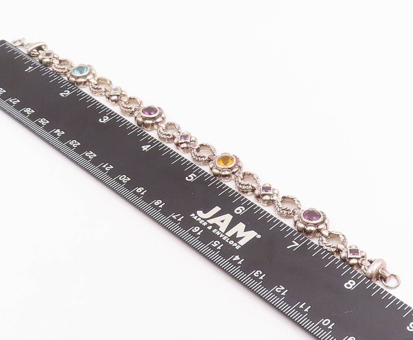 925 Sterling Silver Vintage Bracelet Amethyst Flowers & Ring Linked  BT10591