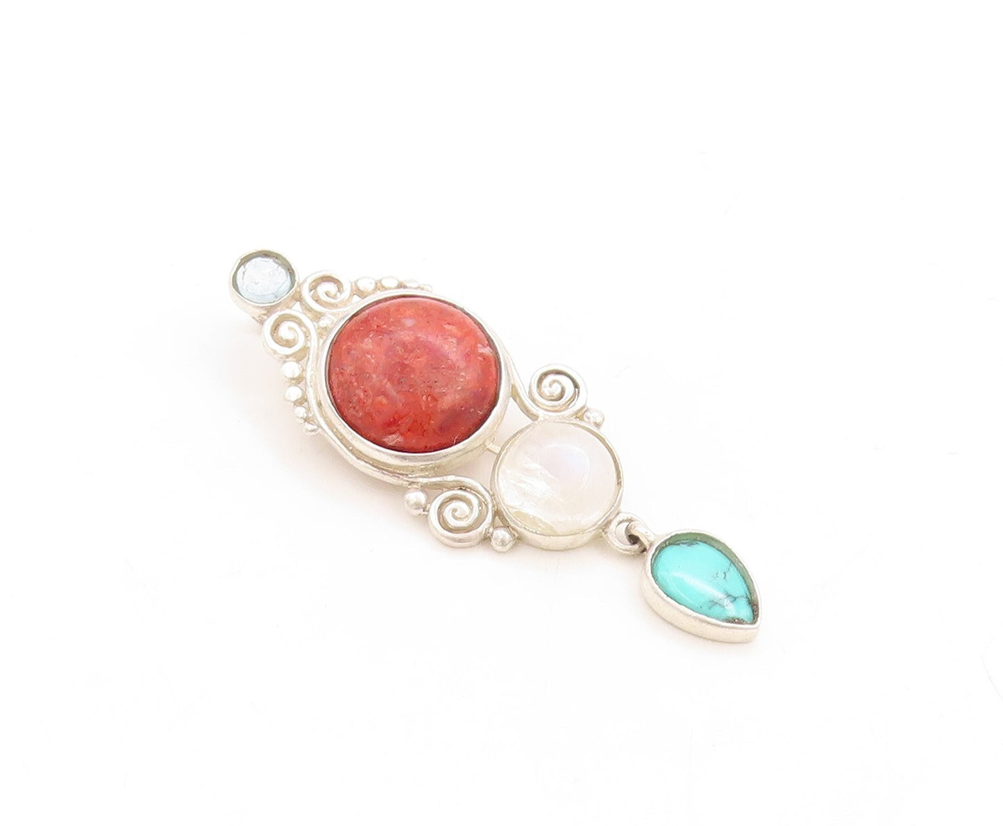 925 Sterling Silver Vintage Pendant Moonstone Turquoise Gemstone CZ   PT23848