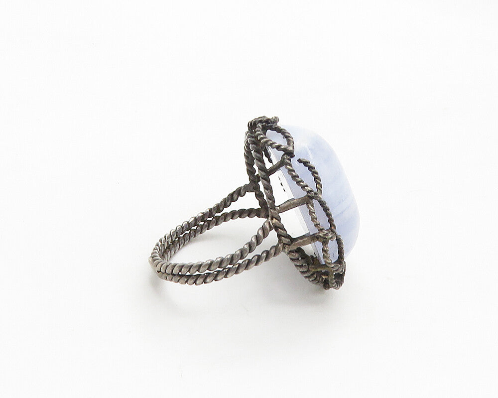 925 Sterling Silver   Vintage Blue Agate Twist Cocktail Ring Sz 7  RG17256
