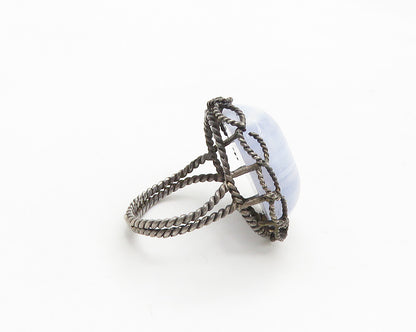 925 Sterling Silver   Vintage Blue Agate Twist Cocktail Ring Sz 7  RG17256