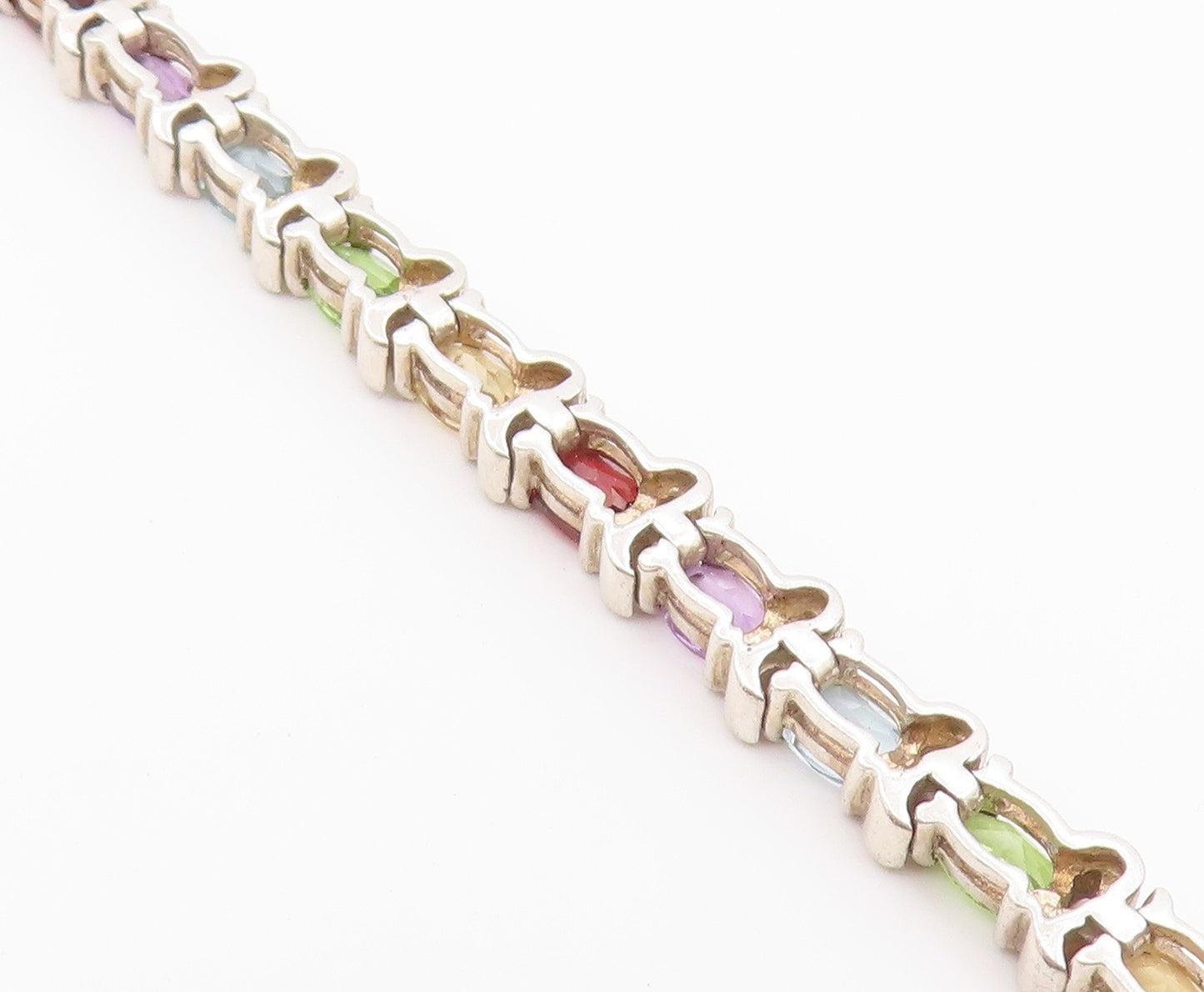 925 Sterling Silver Vintage Bracelet Classic Oval Cut Gemstone Link  BT12184