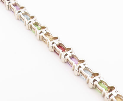 925 Sterling Silver Vintage Bracelet Classic Oval Cut Gemstone Link  BT12184