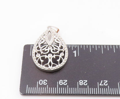 925 Sterling Silver  Vintage Genuine Diamonds Tear Drop Swirl Pendant  PT19271