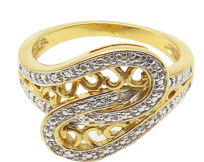 925 Sterling Silver  Genuine Diamond Gold Plated Bypass Ring Sz 8  RG16052