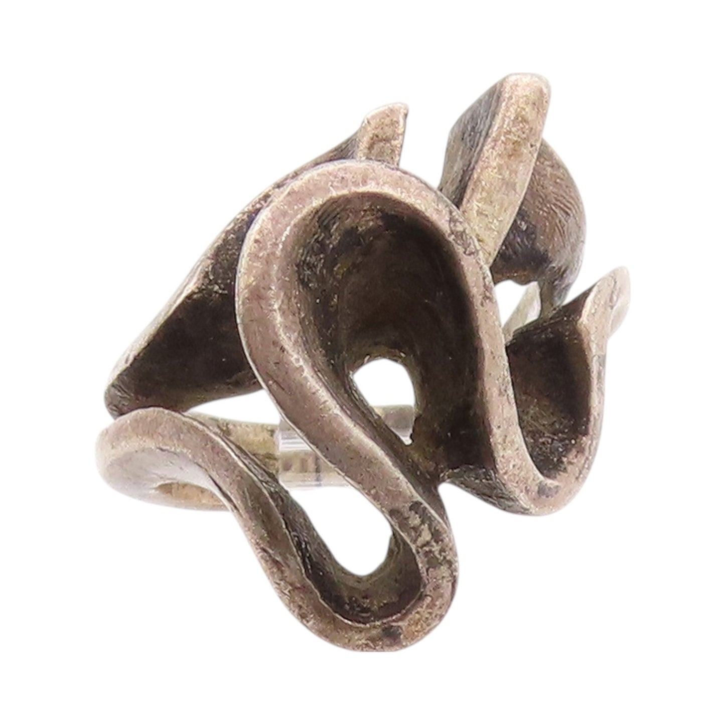 925 Sterling Silver Vintage Ring Dark Tone Brutalist Cutout  Sz 6  RG32396