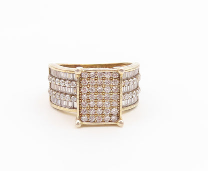 925 Sterling Silver Vintage Ring Gold Plated CZ Statement Band  Sz 9  RG36764
