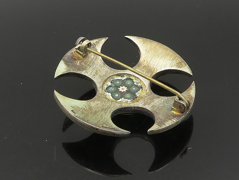 ENGLAND 925 Silver  Vintage Floral Millefiori Murano Glass Brooch Pin  BP9233