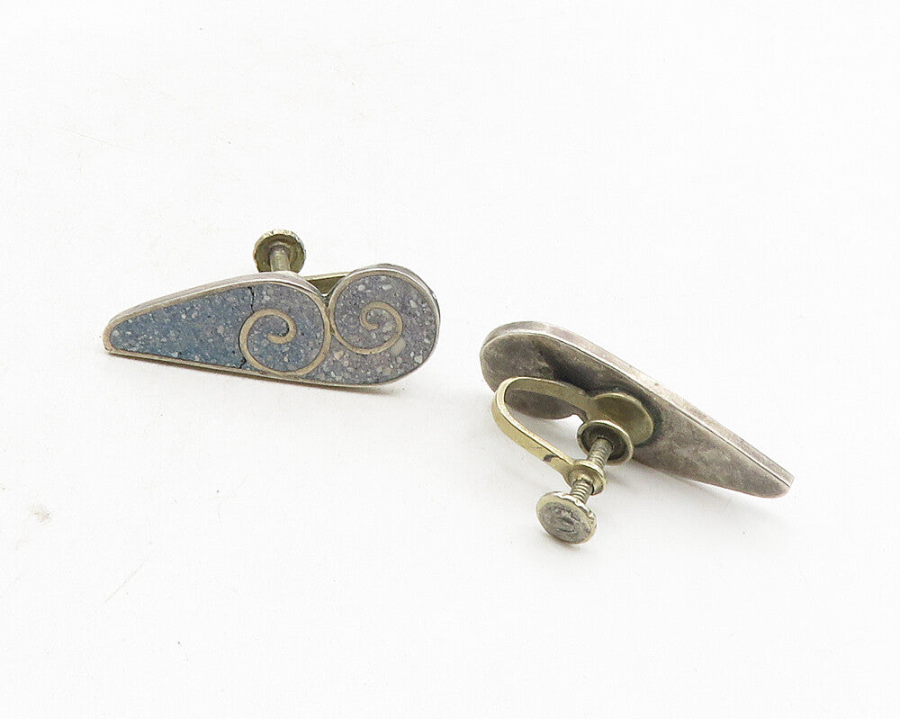 MEXICO 925 Sterling Silver  Vintage Crushed Jasper Non Pierce Earrings  EG5132