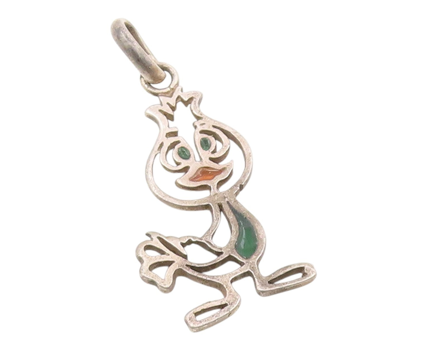 925 Sterling Silver  Vintage Cutout Bird Motif Enamel Detail Pendant  PT8020