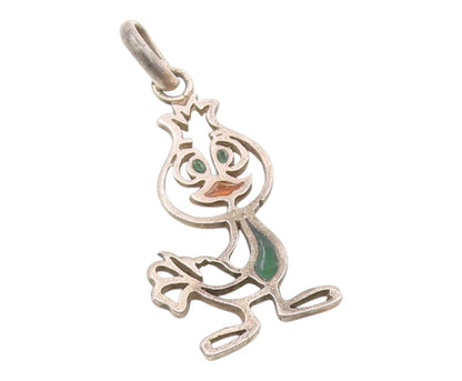 925 Sterling Silver  Vintage Cutout Bird Motif Enamel Detail Pendant  PT8020