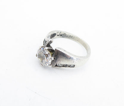 SETA 925 Silver  Vintage Cubic Zirconia Solitaire Accent Ring Sz 8.5  RG4725