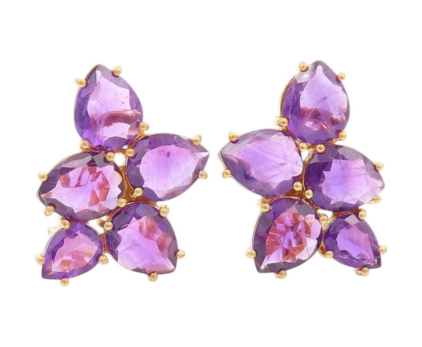 925 Sterling Silver Vintage Earrings Gold Plated Drop Cut Amethyst  EG13384