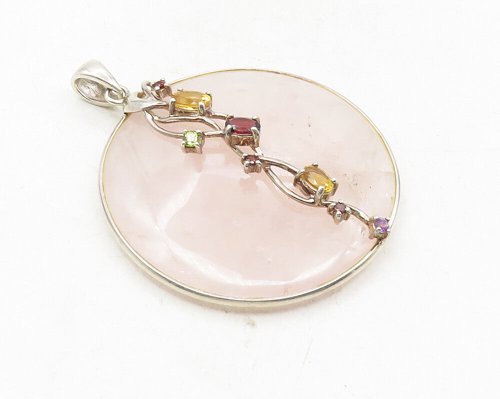 925 Sterling Silver  Rose Quartz Citrine Garnet & Peridot Drop Pendant  PT7851