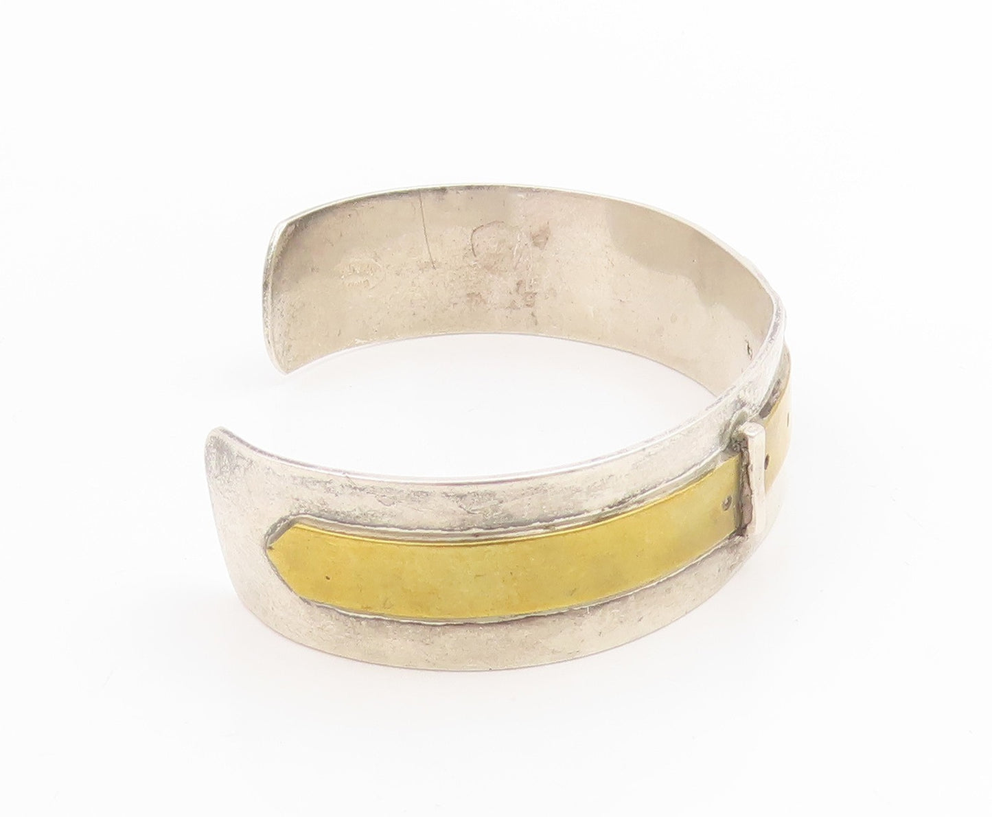 925 Sterling Silver Vintage Bracelet GIDEON Two Tone Belt Buckle Cuff  BT11815