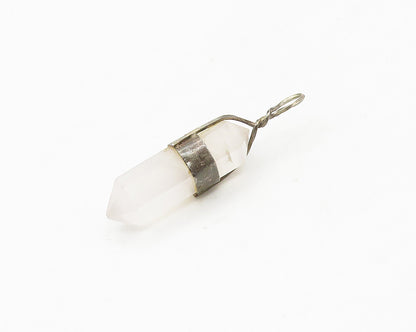 925 Sterling Silver  Vintage Quartz Wand Dark Tone Twist Bail Pendant  PT13905