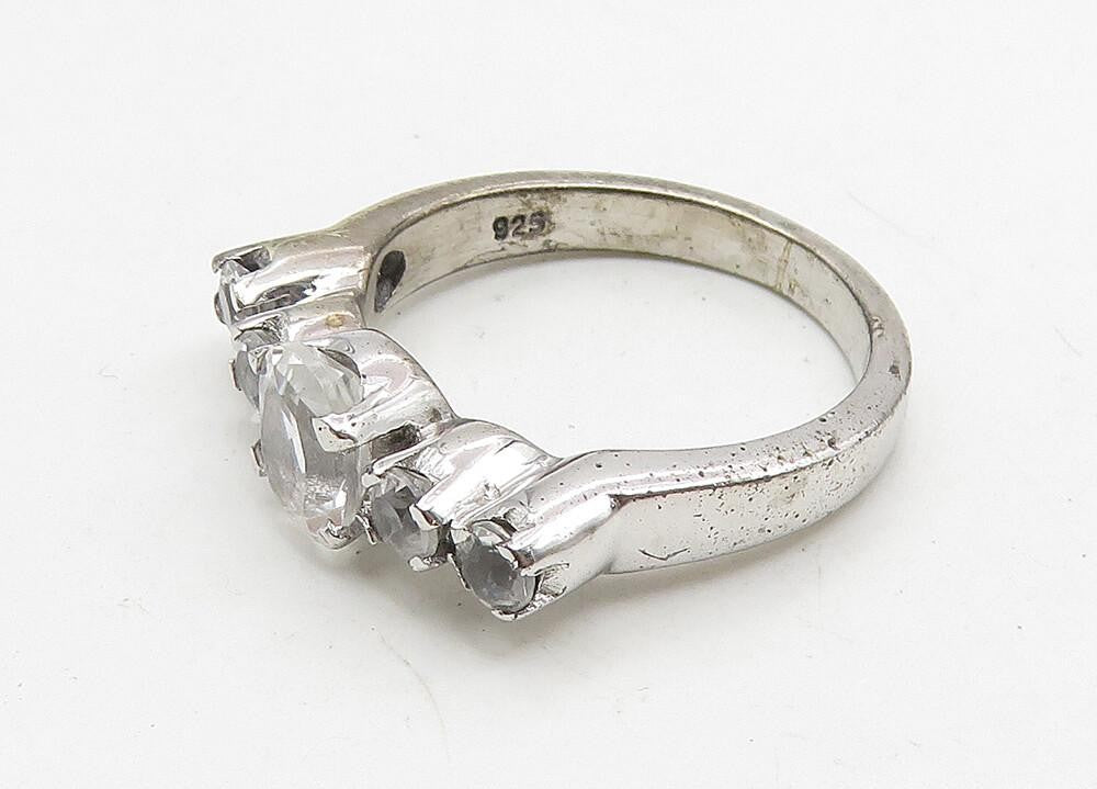 925 Sterling Silver  Prong Set White Topaz Polished Band Ring Sz 6  RG10469