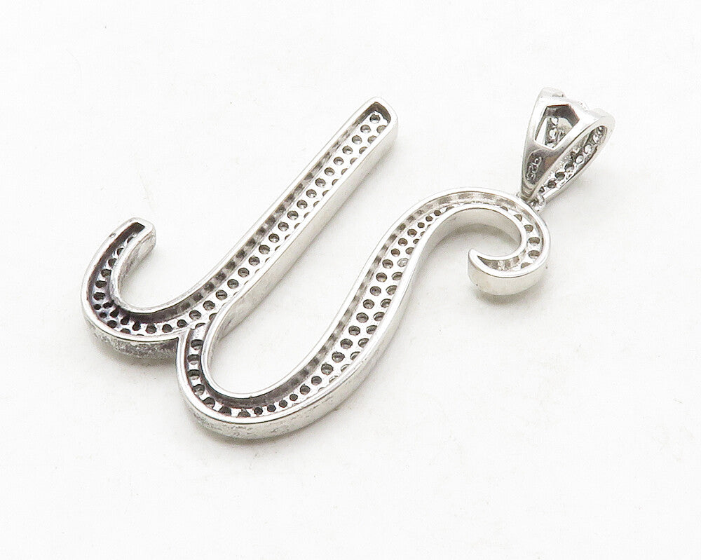 925 Sterling Silver  Shiny Cubic Zirconia Letter U Initial Pendant  PT10440