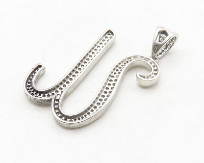 925 Sterling Silver  Shiny Cubic Zirconia Letter U Initial Pendant  PT10440