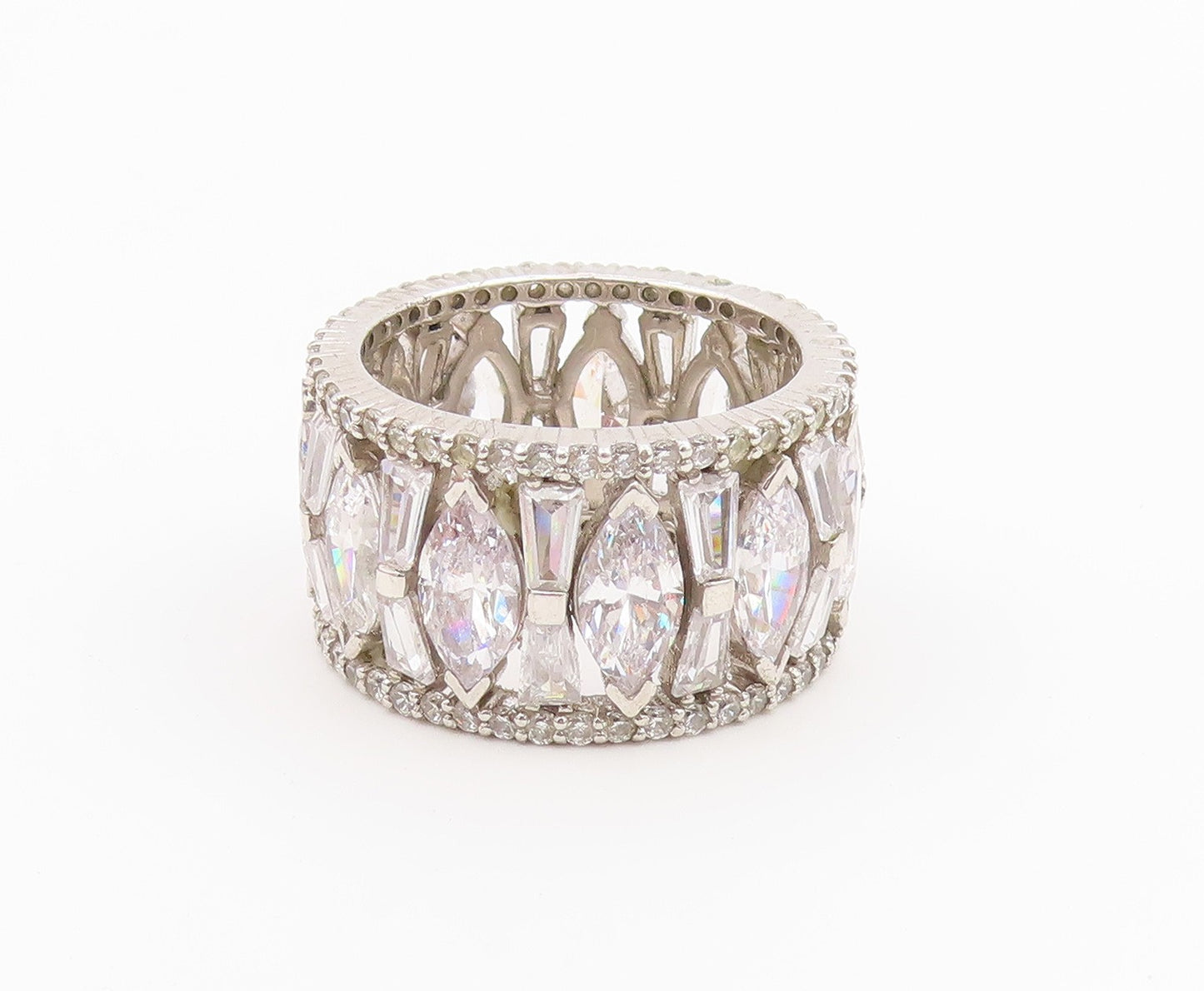 925 Sterling Silver Vintage Ring Multi Shape CZ Eternity Band  Sz 12  RG36500