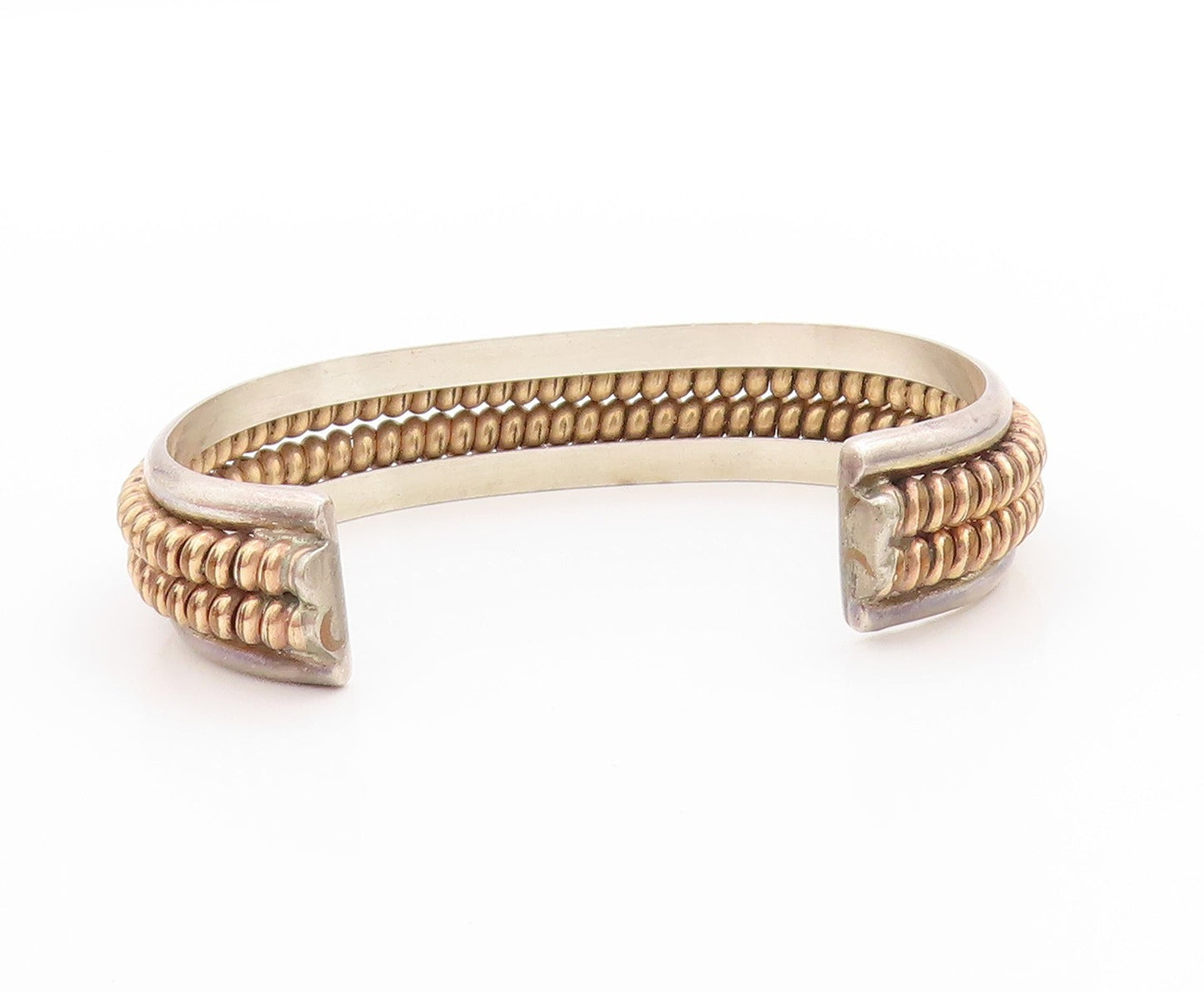 925 Sterling Silver Vintage Bracelet TAHE Two Tone Braided Rope Cuff  BT11371