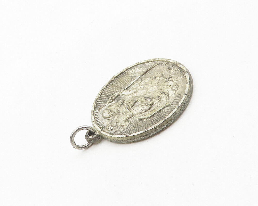 925 Sterling Silver  Vintage Antique Saint Christopher Round Pendant  PT4084