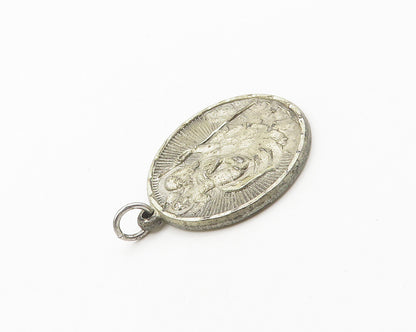 925 Sterling Silver  Vintage Antique Saint Christopher Round Pendant  PT4084