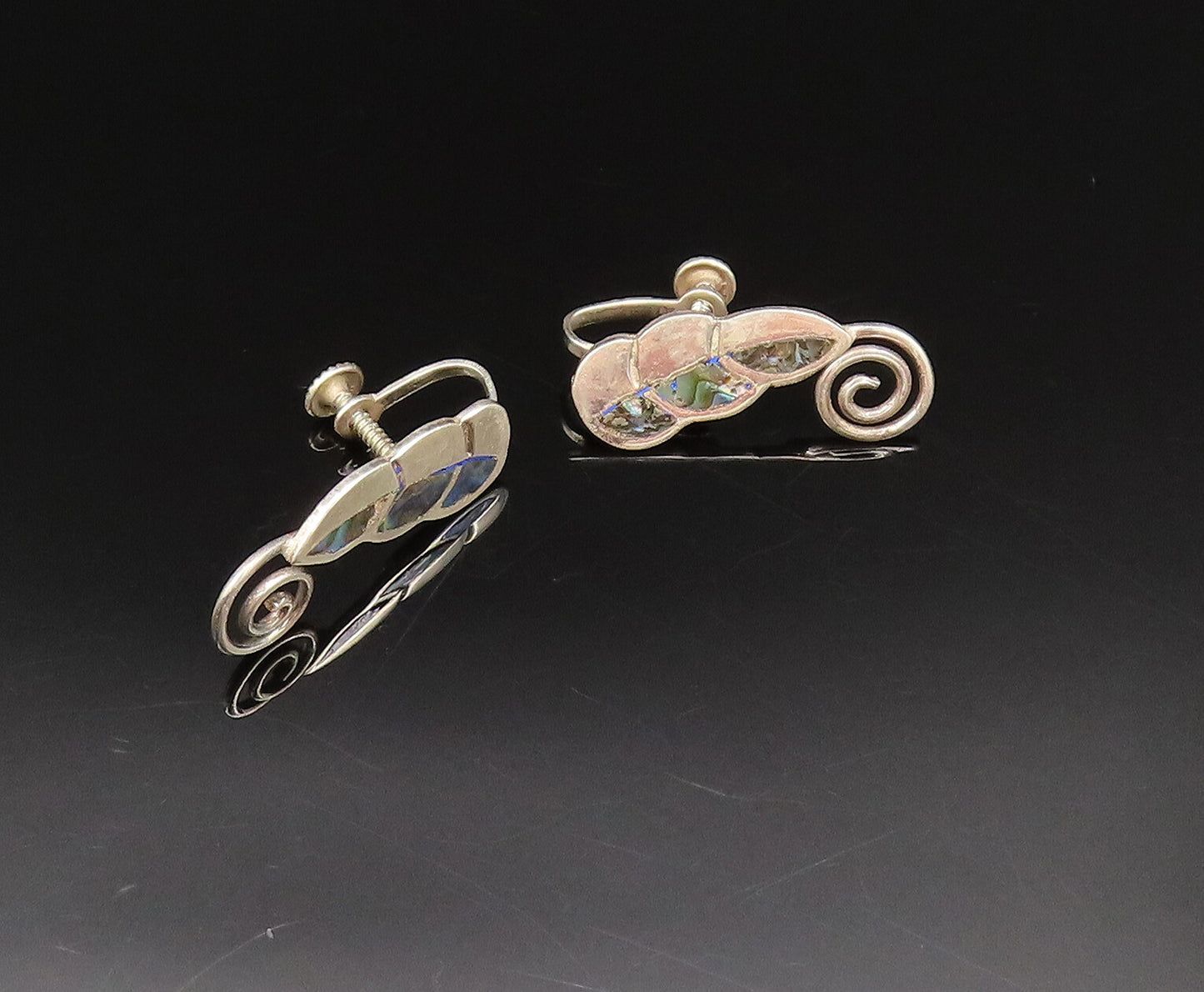 A. MUNOZ MEXICO 925 Silver  Vintage Abalone Spiral Screw Back Earrings EG12029