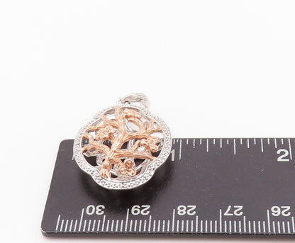 925 Sterling Silver Vintage Pendant Rose Gold Plated CZ Brutalist Cut  PT24290