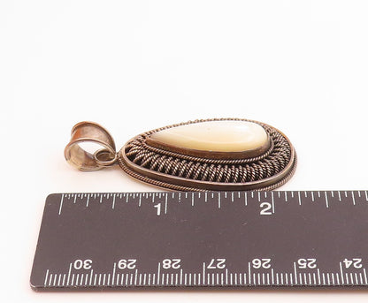 BALI 925 Silver  Vintage Mother Of Pearl Rope Twist Pear Shape Pendant PT21023