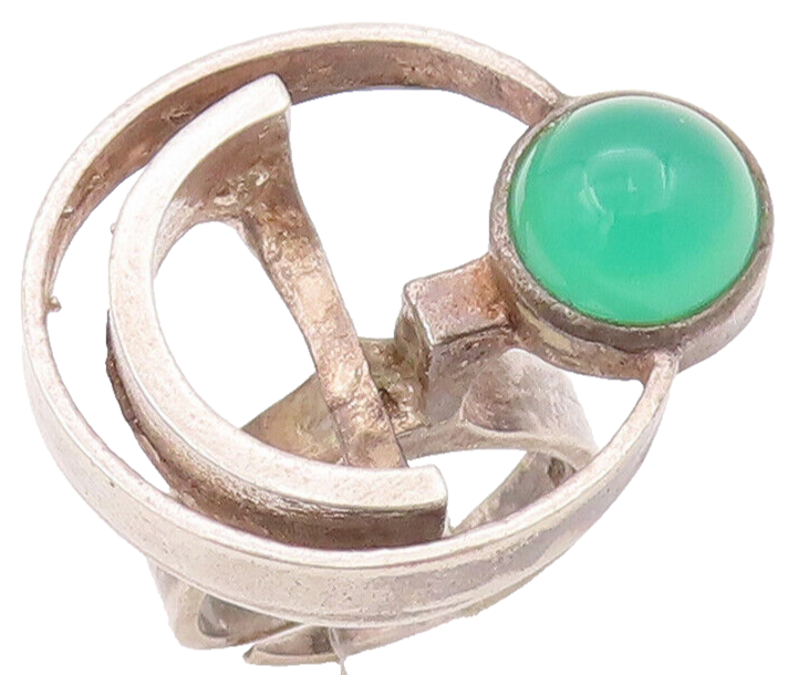 925 Sterling Silver Vintage Ring Cabochon Jade European Design  Sz 7  RG28016