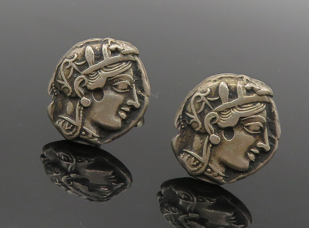 925 Sterling Silver  Vintage Greek Roman Royal Figure Cuff Links  TR1530