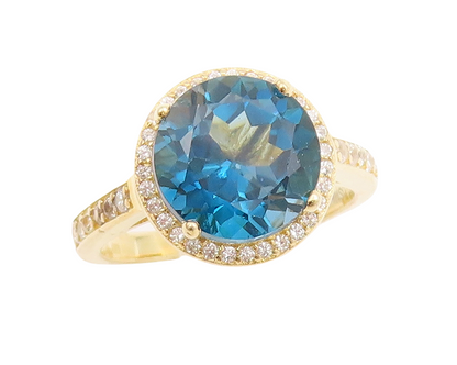 925 Sterling Silver Vintage Ring Gold Plated Blue Halo White CZ  Sz 7  RG30723